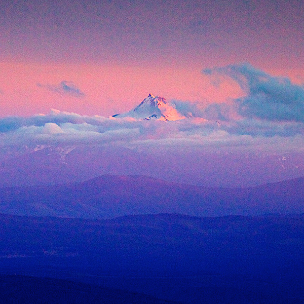 View of Mount Jefferson from Mount Hood at sunset